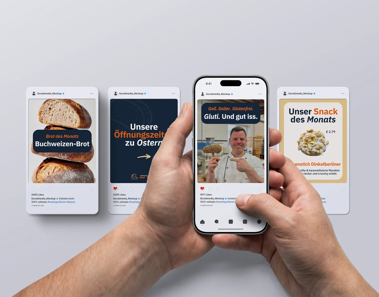 Social Media Design für die Landbäckerei zur Horst mit verschiedenen Instagram-Beiträgen