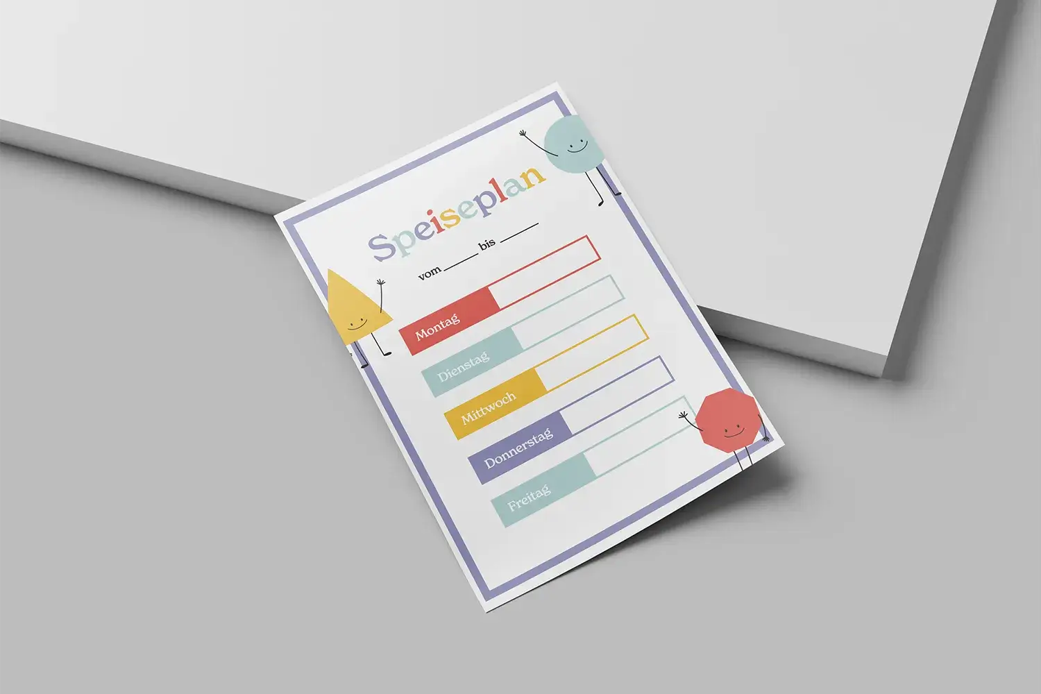Bunter Wochenspeiseplan mit geometrischen Figuren zur Deko